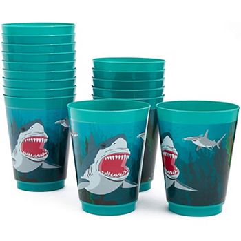 16x Plastic 16 Oz Party Cups Shark Theme Reusable Tumblers For Kids Birthday Blue Panda