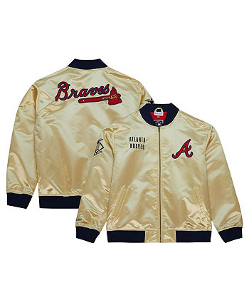 Мужская легкая атласная куртка с молнией во всю длину Atlanta Braves OG 2.0 золотого цвета Mitchell & Ness