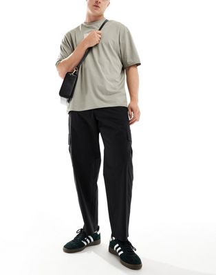 Selected Homme wide barrel fit cargo pants in black Selected