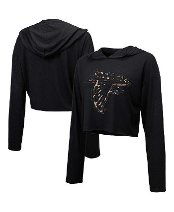 Укороченный пуловер с капюшоном с леопардовым принтом для женщин Threads Black Atlanta Falcons Majestic