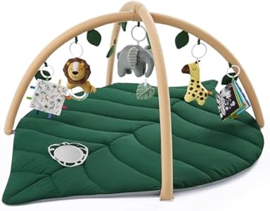 Blissful Diary Baby Play Gym & Activity Mat, Oversize Leaf Shaped Baby Play Mat w 6 Detachable Toys, Tummy Time Mat Promote Motor Skills & Sensory Development Mat, Newborn Infant Baby Essentials Gift Blissful Diary