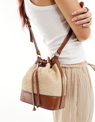 Светло-коричневая соломенная сумка-ведро с кулиской ASOS DESIGN ASOS DESIGN