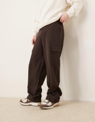 ASOS DESIGN smart wide leg cargo pants in brown with elastic waist Asos Design