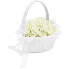 White Flower Girl Basket For Weddings, Heart And Bow Design, 6.2 X 8.7 X 7 In Sparkle and Bash