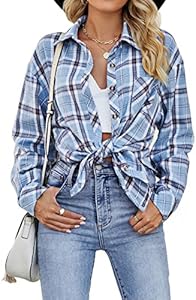 CHYRII Womens Button Down Flannel Shirts Long Sleeve Plaid Shackets Business Casual Blouse Top CHYRII