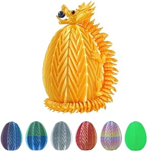 3D Printed Dragon Egg - 3D Fidget Dragon Toy with Surprise Energy Stone Inside - Articulated Dragon - Flexible Joint Parts - Unique Figurines, Desk Decorations, Stocking Stuffers, Gifts for Kids Cucue