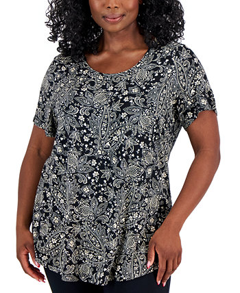 Plus Size Paige Paisley Short-Sleeve Top, Created for Macy's J&M Collection