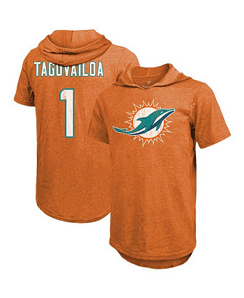 Мужская футболка с капюшоном Tua Tagovailoa Orange Miami Dolphins с именем и номером игрока Tri-Blend Majestic