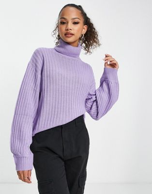 Сиреневый свободный свитер в рубчик с высоким воротником Wednesday's Girl Wednesday's Girl