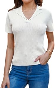 GRACE KARIN Womens 2025 Summer Short Sleeve Sweater V Neck Knitted Polo Shirt Lightweight Collared Pullover Sweater Grace Karin