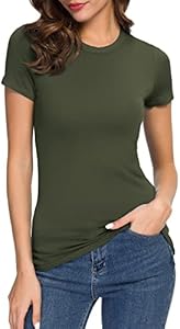 Women's Crewneck Slim Fitted Short Sleeve T-Shirt Stretchy Bodycon Basic Tee Tops Urban CoCo