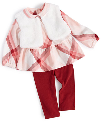 Жилет из искусственного меха для маленьких девочек, фланелевой топ и брюки, комплект из 3 предметов, созданный для Macy's First Impressions