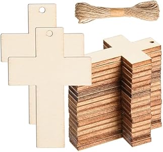 60 Pcs Mini Unfinished Wooden Cross 1.4x2 Blank Wood Cross Cutouts with Holes Wooden Cross Hanging Ornaments Wooden Cross Present Tags with Twines for DIY Crafts, Church, Sunday School, Home Decor AWIZOM