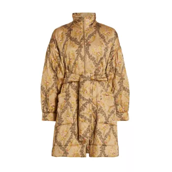 Стеганое атласное пальто с поясом BYTIMO