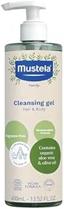 Mustela Certified Organic Cleansing Gel - Natural Hair & Body Wash with Olive Oil & Aloe Vera - For Baby, Kid & Adult - Fragrance Free, Tear Free, Vegan & Biodegradable - 13.52 fl. oz. Mustela