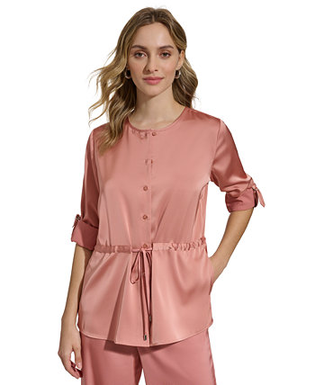 Женская атласная блузка с завязками на талии и пуговицами спереди Calvin Klein