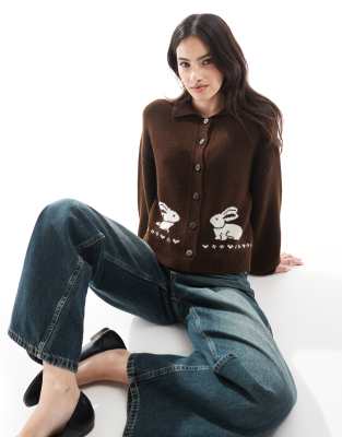 Miss Selfridge bunny knit cardigan in chocolate Miss Selfridge