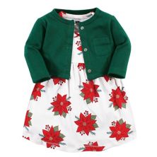 Hudson Baby Infant and Toddler Girl Cotton Dress and Cardigan Set, Poinsettia Hudson Baby
