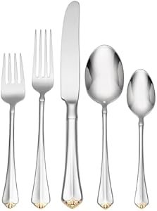 Oneida Golden Juilliard 5 Piece Fine Flatware Set, 18/10 Stainless, Service for 1,Silver Oneida