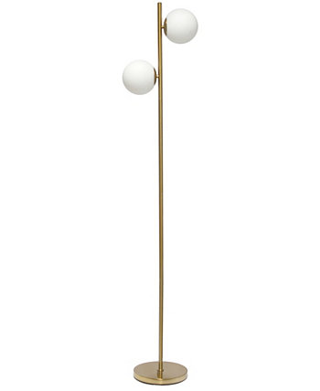 66" Tall Mid Century Modern Standing Tree Floor Lamp with Dual White Glass Globe Shade Simple Designs