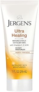 Jergens Ultra Healing Dry Skin Moisturizer, 1 Ounce Travel Lotion, for Absorption into Extra Dry Skin, with HYDRALUCENCE blend, Vitamins C, E, and B5 (Pack of 10) Jergens