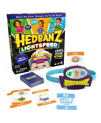 Hedbanz Lightspeed Game with Lights Sounds Family Games Games for Family Game Night Kids Games Card Games for Families Kids Ages 6 and Up Spin Master Games