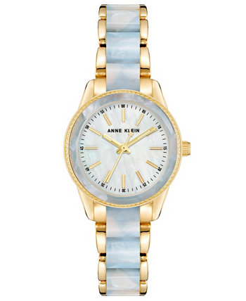 Женские трехстрелочные кварцевые часы-браслет из сплава золота и голубого мрамора с акриловым звеном, 30 мм Anne Klein