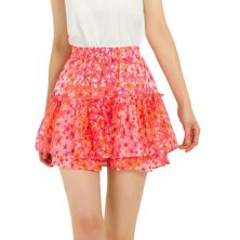 Women's Floral Elastic High Waist A-Line Mini Short Skirts ALLEGRA K