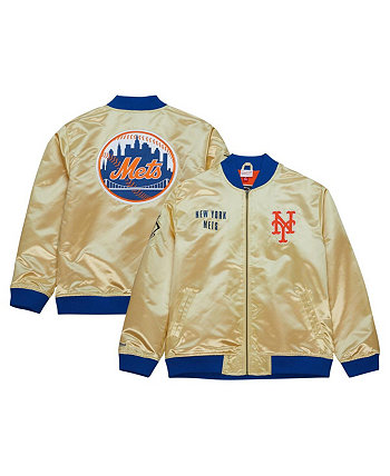 Мужская легкая атласная куртка с молнией во всю длину New York Mets OG 2.0 золотого цвета Mitchell & Ness
