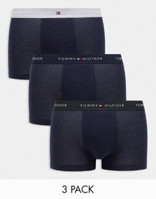 Tommy Hilfiger signature cotton essentials 3 pack trunks in navy with colored waistband Tommy Hilfiger