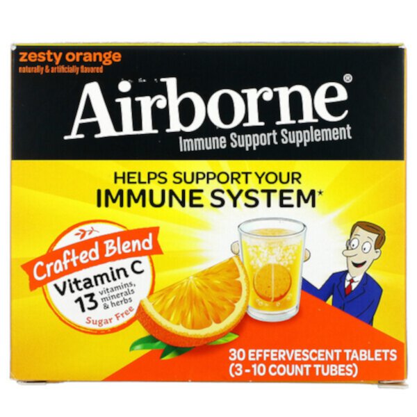 Добавка для поддержки иммунитета, пикантный апельсин, 3 тюбика, по 10 шипучих таблеток в каждом AirBorne