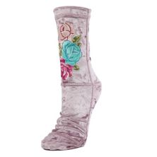 Floral Embroidered Crushed Velvet Crew Socks MEMOI