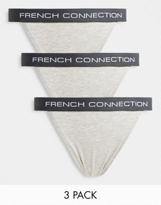 Комплект из трех трусов-танга чернильного и серого меланжа French Connection French Connection