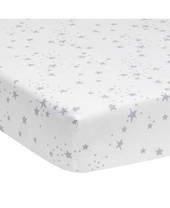 Простыня для детской кроватки Luna White/Grey Stars из 100 % хлопка Lambs & Ivy