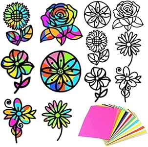 PLIGREAT 12 Pcs Animals Shapes Templates Glass Effect Paper Sets, DIY Suncatchers Crafts Kit for Daycare Nursery Shcool Project Artwork Class Supplies Children's Party Favors Window Decor PLIGREAT