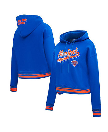 Women's Blue New York Knicks Script Tail Cropped Pullover Hoodie Pro Standard