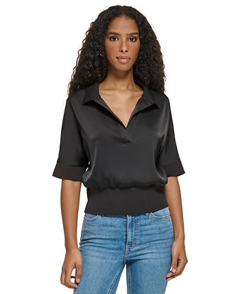 Женская атласная рубашка с коротким рукавом и воротником Calvin Klein