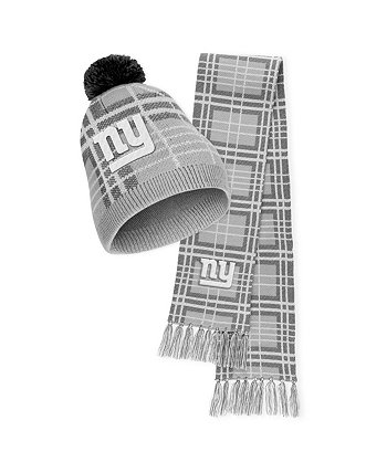 Женская вязаная шапка в клетку с помпоном и шарфом New York Giants WEAR by Erin Andrews