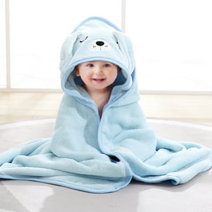 MONEHANE Baby Bath Towel, Absorbent Large Hooded Towel for Kids, Newborn, Babie, Toddler, Infant, Blue Puppy, 31.5 x 31.5 inch MONEHANE