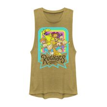Juniors' Rugrats Neon Rainbow Reptar And Friends Muscle Graphic Tank Top Nickelodeon