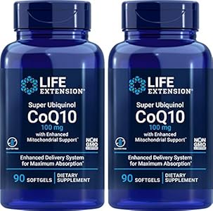 Life Extension COQ10 Super Ubiquinol 100mg 90 Count (Pack of 2) with Enhanced Mitochondrial Support Life Extension