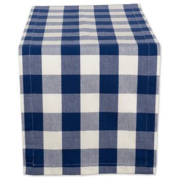 14" X 108" Navy Blue And Ivory Buffalo Checkered Pattern Rectangular Table Runner CC Home Furnishings