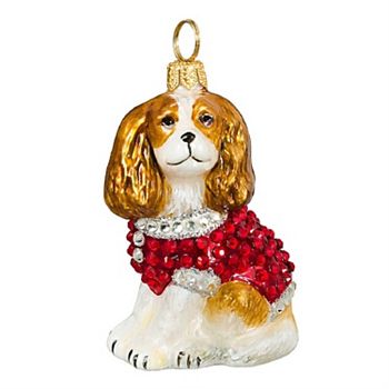 Joy To The World Blenheim Cavalier King Charles Spaniel In Crystal Coat Polish Christmas Ornament Pinnacle Peak Trading Company