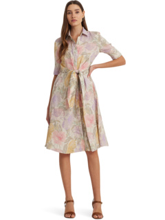 Льняное платье-рубашка с завязками спереди и цветочным принтом Petite Ralph Lauren