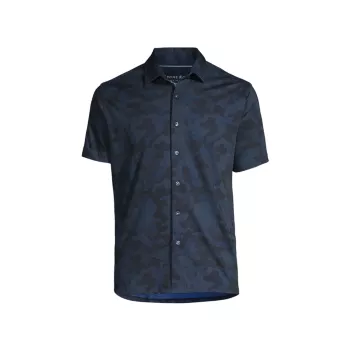 Camouflage Button-Front Shirt Stone Rose