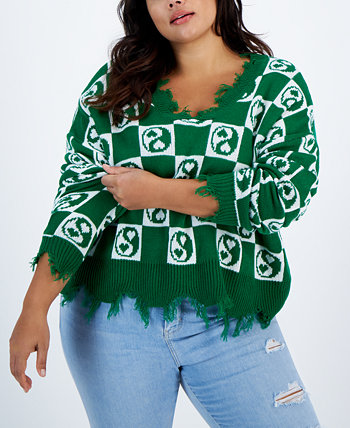 Trendy Plus Size Mini Yin Yang Destructed Sweater Just Polly