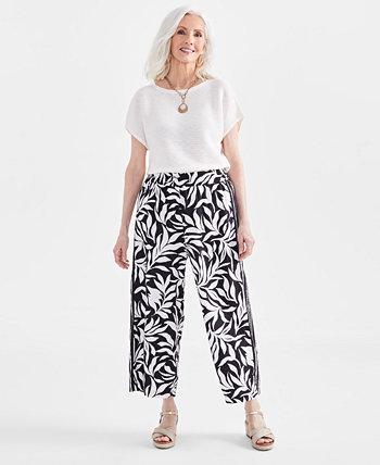 Women's Printed Linen Blend Cropped Wide-Leg Pants, Created for Macy's Style & Co