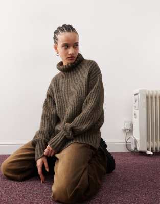 Weekday Elvine wool & alpaca blend chunky knit turtleneck sweater in brown Weekday