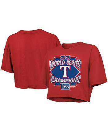 Женская укороченная футболка свободного кроя из трех смесей красного цвета с принтом Texas Rangers 2023 World Series Champions Best Face Forward Majestic