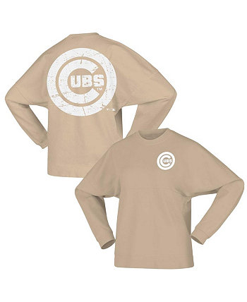 Женский флисовый пуловер с логотипом Chicago Cubs светло-коричневого цвета с эффектом потертости Fanatics